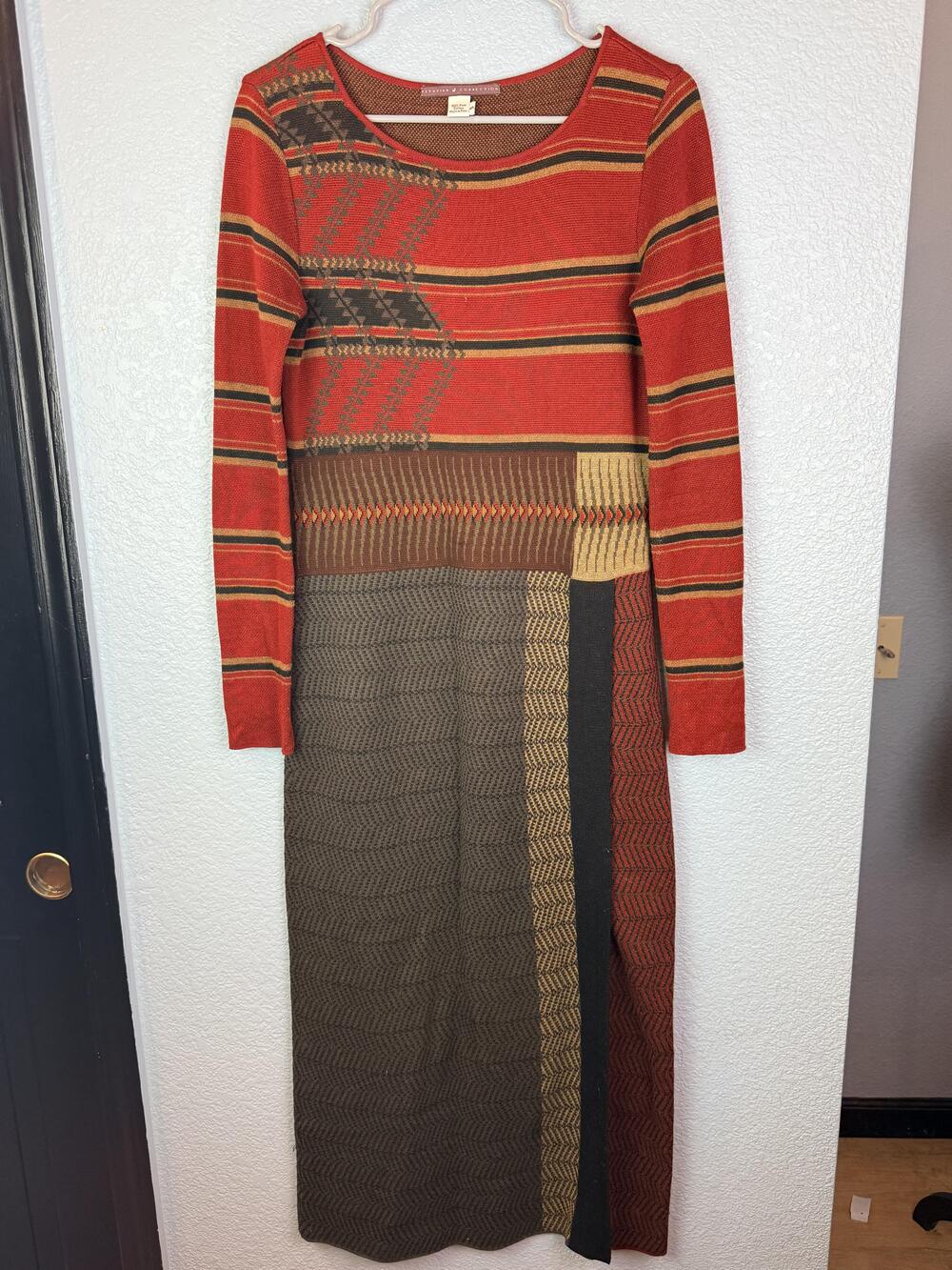 Peruvian Connection Sweater Dress Womens Small Multicolor Tribal Knit Maxi Boho